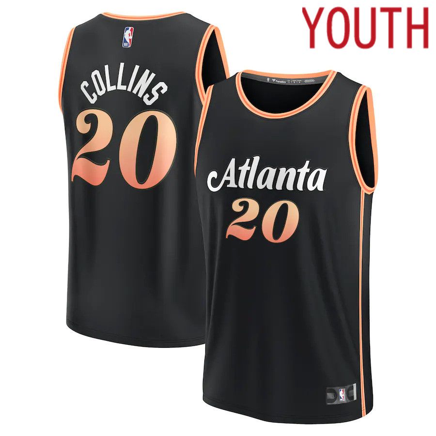 Youth Atlanta Hawks 20 John Collins Fanatics Branded Black City Edition 2022-23 Fastbreak NBA Jersey